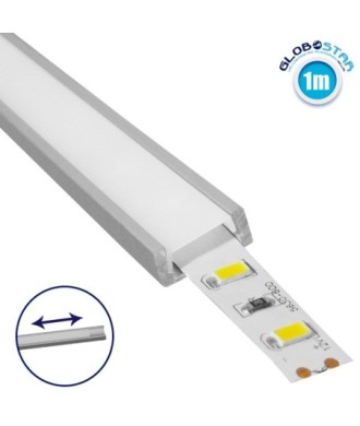 GLOBOSTAR® ALP-LINEAR ALPINA 70801-1M Επιφανειακό Προφίλ Αλουμινίου με Λευκό Γαλακτερό Συρόμενο Κάλυμμα για Ταινίες LED IP20 - Ασημί & Λευκό - Μ100 x Π1.6 x Υ0.6cm